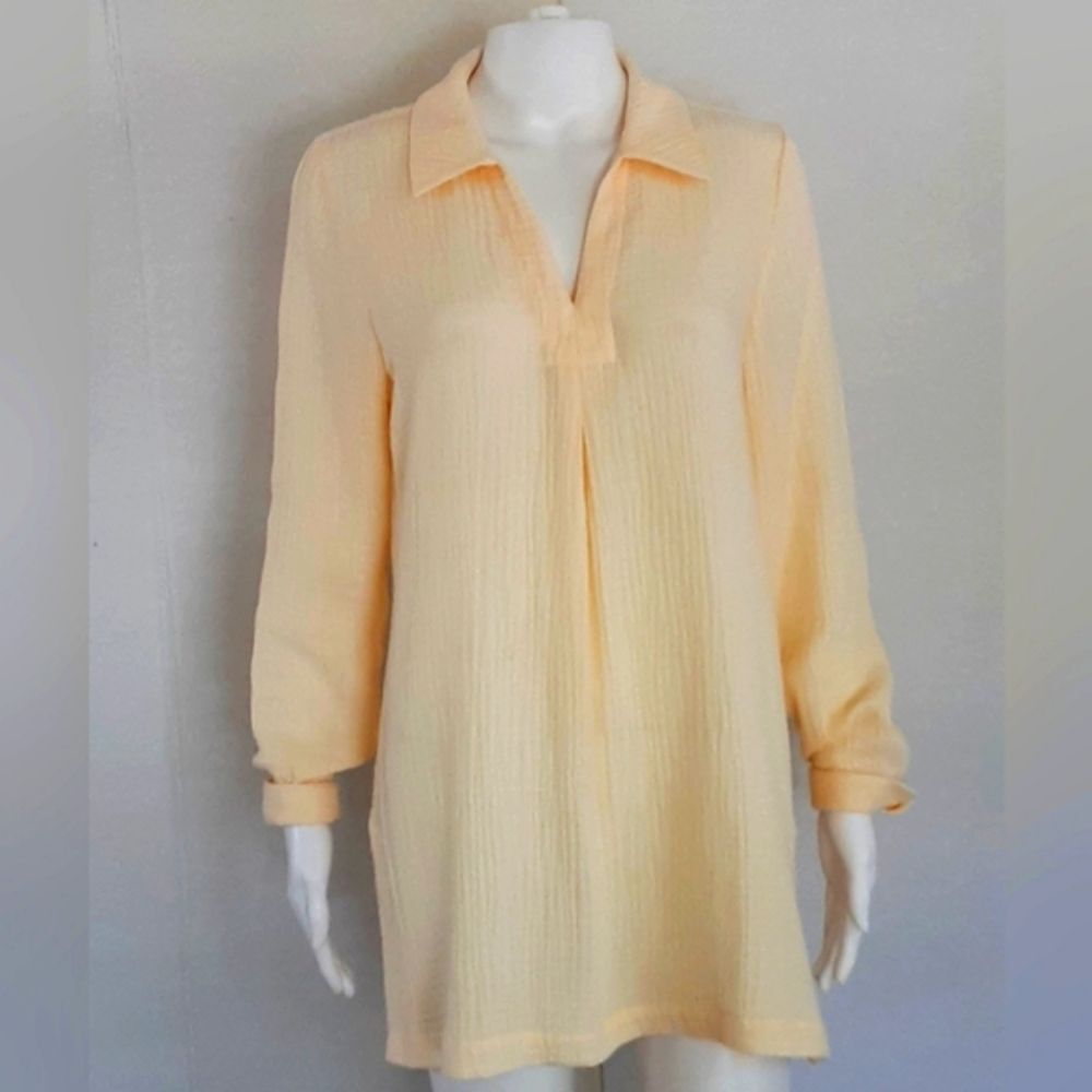 SOFT SURROUNDINGS Pale Yellow 100% Cotton Gauze Long Sleeve Tunic Top Sz S